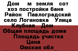 Дом 100м2,земля 20сот,хоз.постройки,баня › Район ­ Павлоградский,село Логиновка › Улица ­ Клубная › Дом ­ 11 › Общая площадь дома ­ 100 › Площадь участка ­ 200 000 › Цена ­ 850 000 - Омская обл. Недвижимость » Дома, коттеджи, дачи продажа   